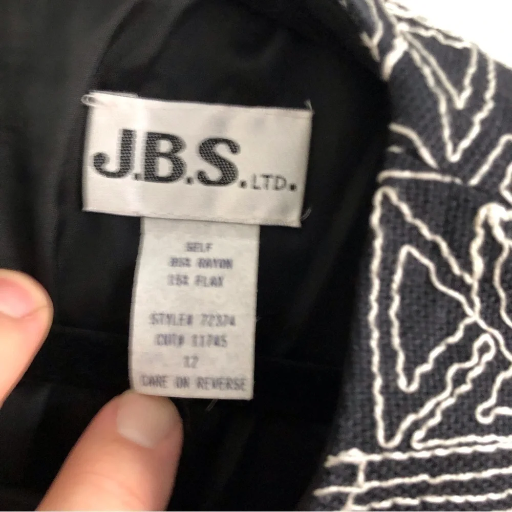 Vintage J.B.S. black and white full embroidered maxi dress in size 12